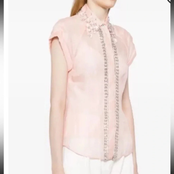 NWT Zimmermann Matchmaker Diamante Linen & Silk Shirt Size 0/4 US - Picture 3 of 8